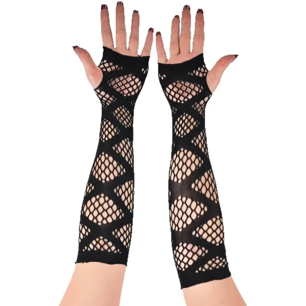 Women's Fishing Halloween Black 6 Net Gloves Fingerless Gothic Accessories